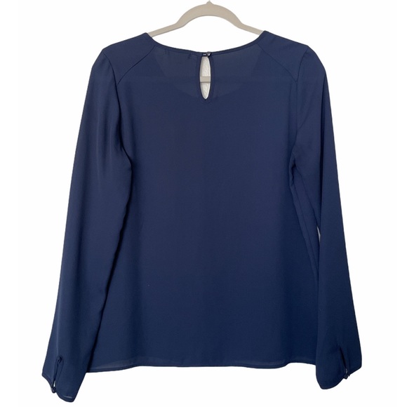 Pleione Flowy Pleated Blue Long Sleeve Top Blouse Size Small - Picture 6 of 6